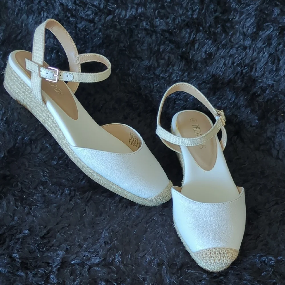Dream Pairs White and Tan Espadrille Wedge Sandals